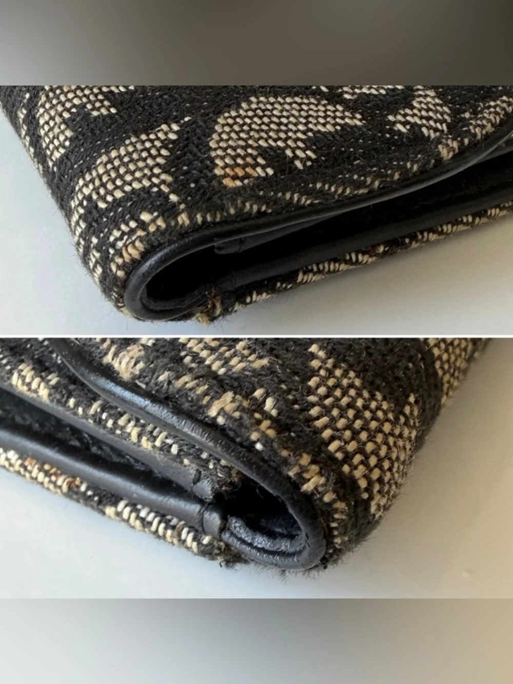 Christian Dior Oblique Saddle Wallet with D Charm Black Gray Canvas